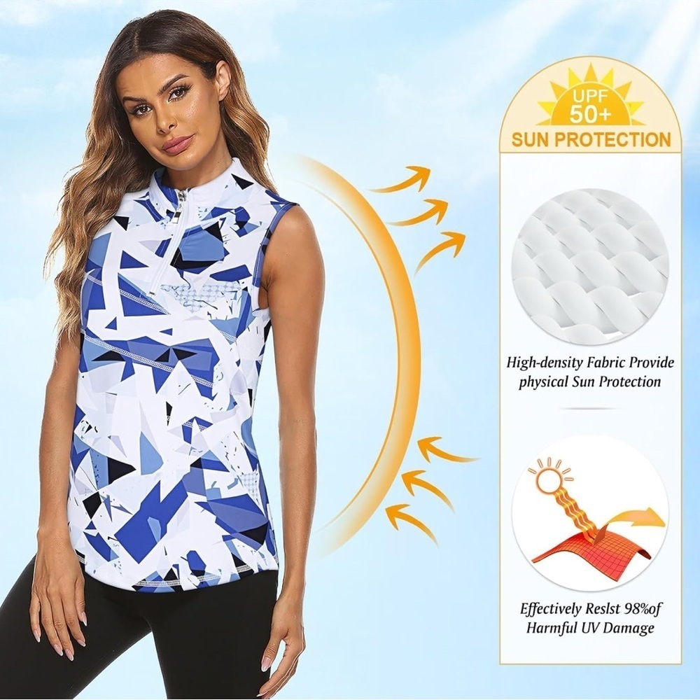 Blue and White Geometric Polo Button Down Shirt - Picture 12 of 12